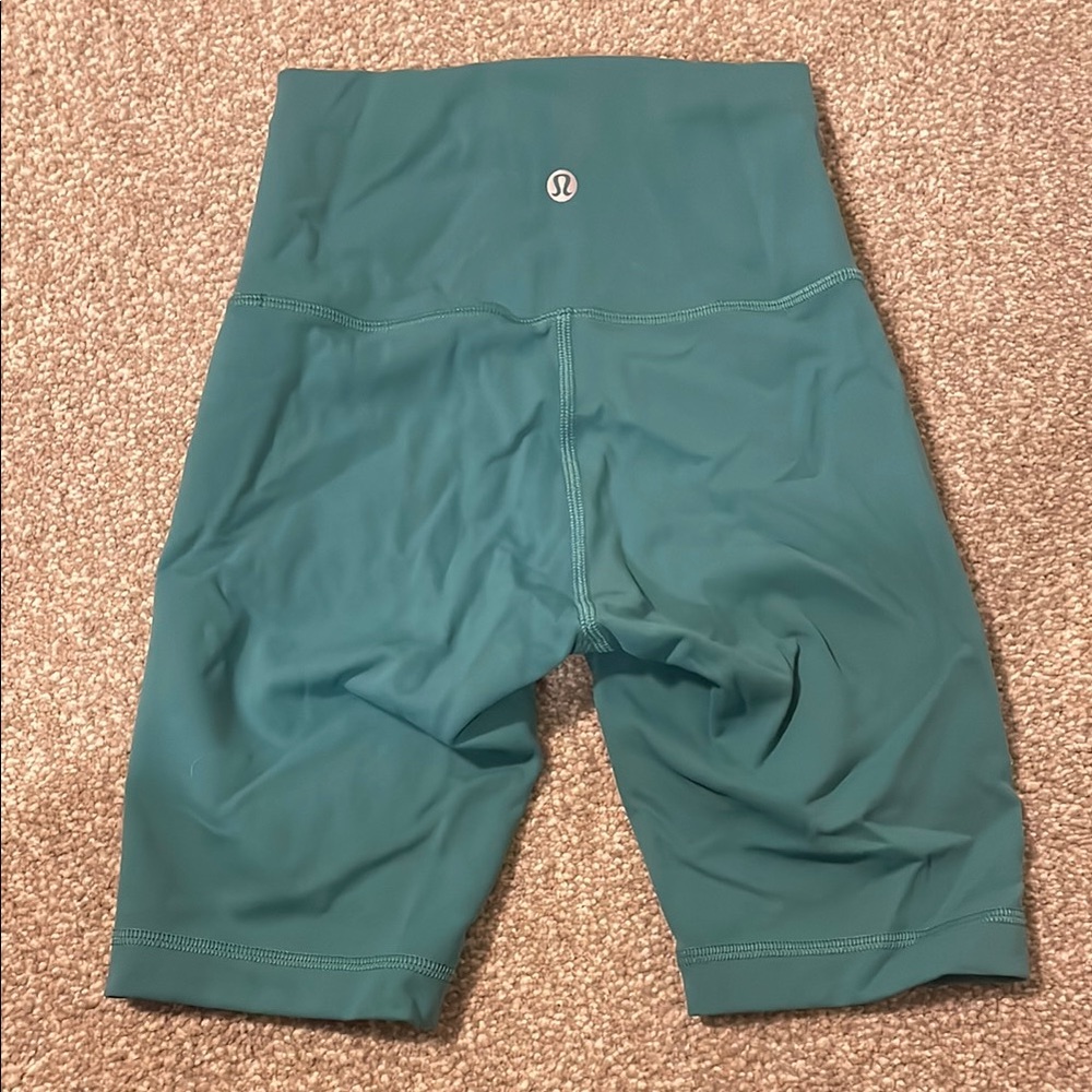 Lululemon Teal High-Waisted Biker Shorts 6” Length